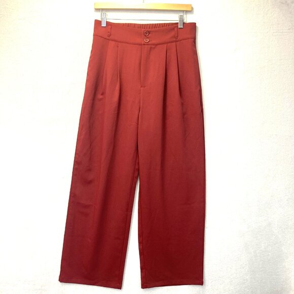 Halara Pleated Wide Leg Pants Womens Medium Petite MP Red High Rise Elastic - Picture 1 of 14
